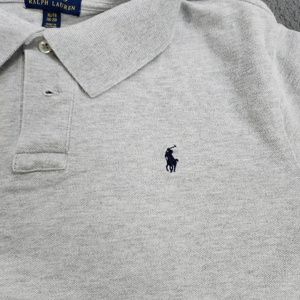 Polo Ralph Lauren Youth XL 18-20 Gray Mesh Polo Shirt Short Sleeve Pony Logo